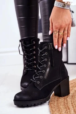 Damskie buty S.Barski Botki Damskie Na Słupku Ocieplane Czarne Vimen