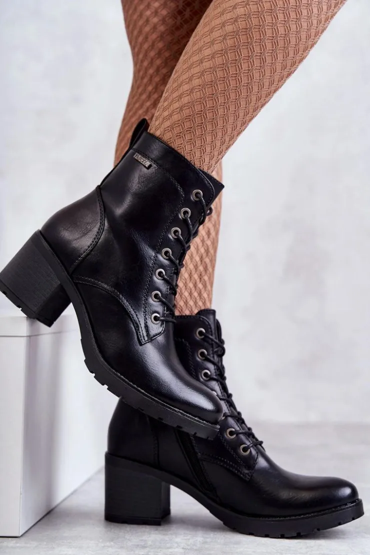 Damskie Buty damskie Vinceza Botki Damskie Na Słupku Ocieplane Czarne Dunaff