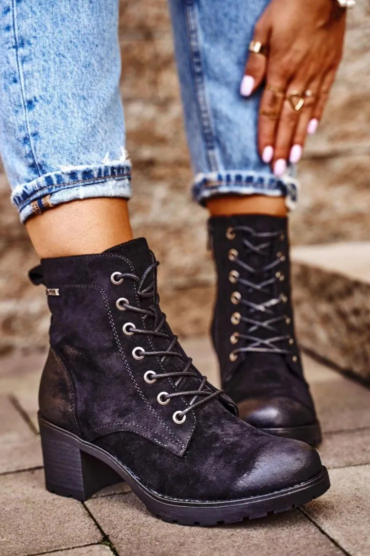 Damskie Buty damskie Vinceza Botki Damskie Na Słupku Ocieplane Czarne Vertigo