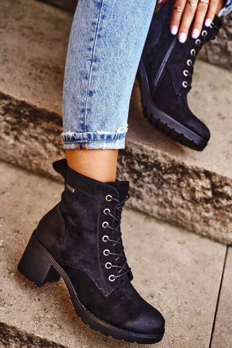 Damskie Buty damskie Vinceza Botki Damskie Na Słupku Ocieplane Czarne Vertigo