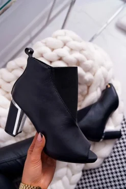 Hot Boto Botki Damskie na Słupku Odkryte Palce Wsuwane Czarne Germen