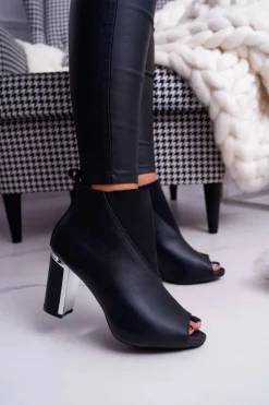 Hot Boto Botki Damskie na Słupku Odkryte Palce Wsuwane Czarne Germen