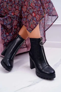 Boto Botki Na Słupku|Botki Zimowe Damskie*Botki Damskie Na Słupku Ozdobny Suwak Czarne Senuto