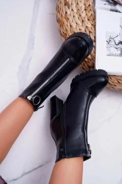 Boto Botki Na Słupku|Botki Zimowe Damskie*Botki Damskie Na Słupku Ozdobny Suwak Czarne Senuto