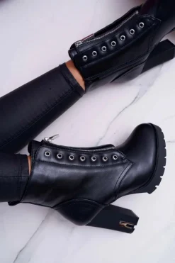 Best Boto Botki Damskie Na Słupku Ozdobny Suwak Czarne Imagine