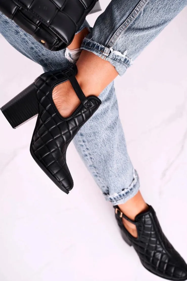 Damskie Boto Botki Damskie Na Słupku Pikowane Z Wycięciami Czarne Dreams