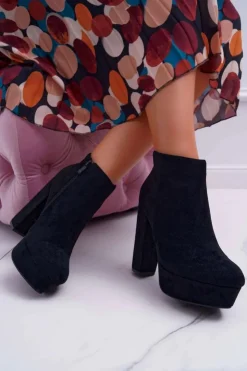 Boto Botki Na Słupku|Brązowe I Beżowe Botki*Botki Damskie na Słupku Platformie Zamszowe Czarne Celinne