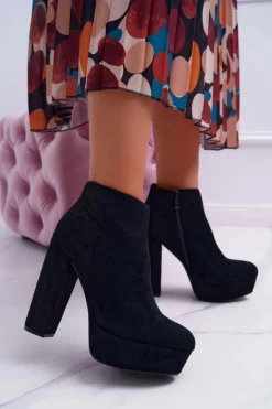 Boto Botki Na Słupku|Brązowe I Beżowe Botki*Botki Damskie na Słupku Platformie Zamszowe Czarne Celinne