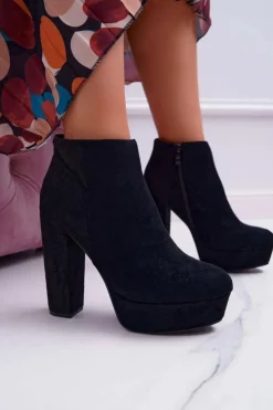 Boto Botki Na Słupku|Brązowe I Beżowe Botki*Botki Damskie na Słupku Platformie Zamszowe Czarne Celinne