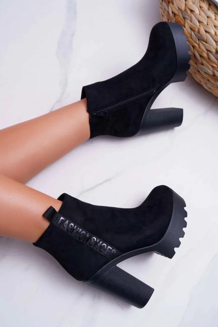 Boto Botki Na Słupku|Botki Zimowe Damskie*Botki Damskie na Słupku Platforma Zamszowe Czarne Estacado