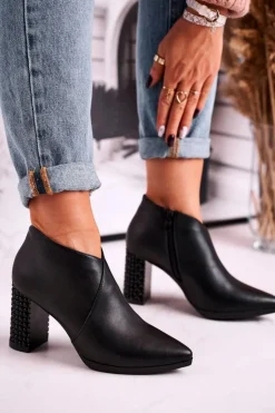 Online Buty Sergio Leone Botki damskie na słupku Sergio Leone czarne BT497