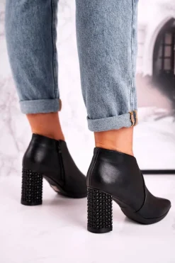 Online Buty Sergio Leone Botki damskie na słupku Sergio Leone czarne BT497