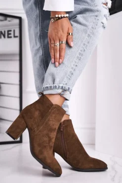 Damskie Buty Sergio Leone Botki Damskie Na Słupku Sergio Leone Oliwkowe BT508