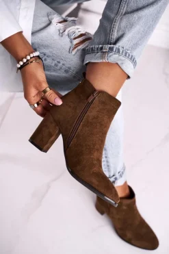 Damskie Buty Sergio Leone Botki Damskie Na Słupku Sergio Leone Oliwkowe BT508