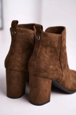 Damskie Buty Sergio Leone Botki Damskie Na Słupku Sergio Leone Oliwkowe BT508