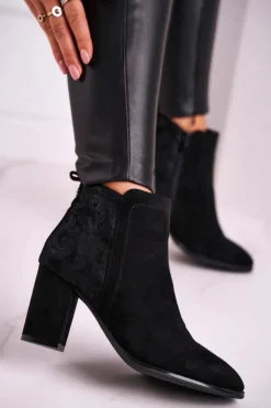 Buty Sergio Leone Botki Na Słupku|Czarne Botki*Botki Damskie Na Słupku Sergio Leone Czarne BT508