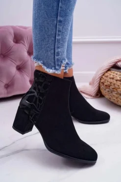 Buty Sergio Leone Botki Na Słupku|Botki Zimowe Damskie*Botki Damskie Na Słupku Sergio Leone Czarne BT521