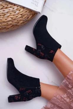 Buty Sergio Leone Botki Na Słupku|Botki Zimowe Damskie*Botki Damskie Na Słupku Sergio Leone W Różowe Kwiaty Folk Czarne Eros2