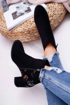 Damskie Buty Sergio Leone Botki Damskie Na Słupku Sergio Leone Czarne Beż BT521