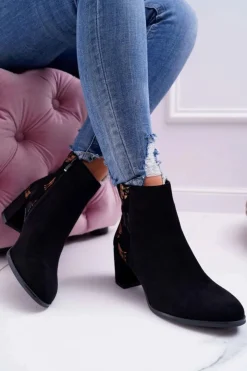 Damskie Buty Sergio Leone Botki Damskie Na Słupku Sergio Leone Czarne Beż BT521