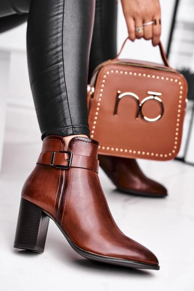 Clearance Buty Sergio Leone Botki Damskie Na Słupku Sergio Leone Brązowe BT509