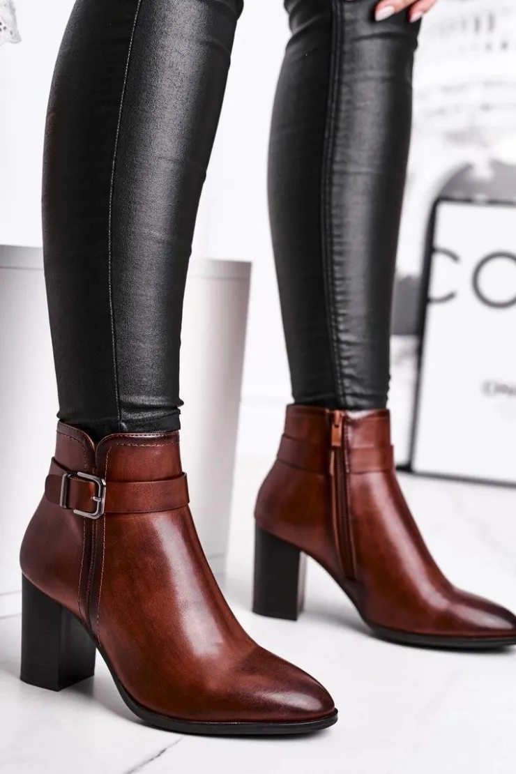 Clearance Buty Sergio Leone Botki Damskie Na Słupku Sergio Leone Brązowe BT509