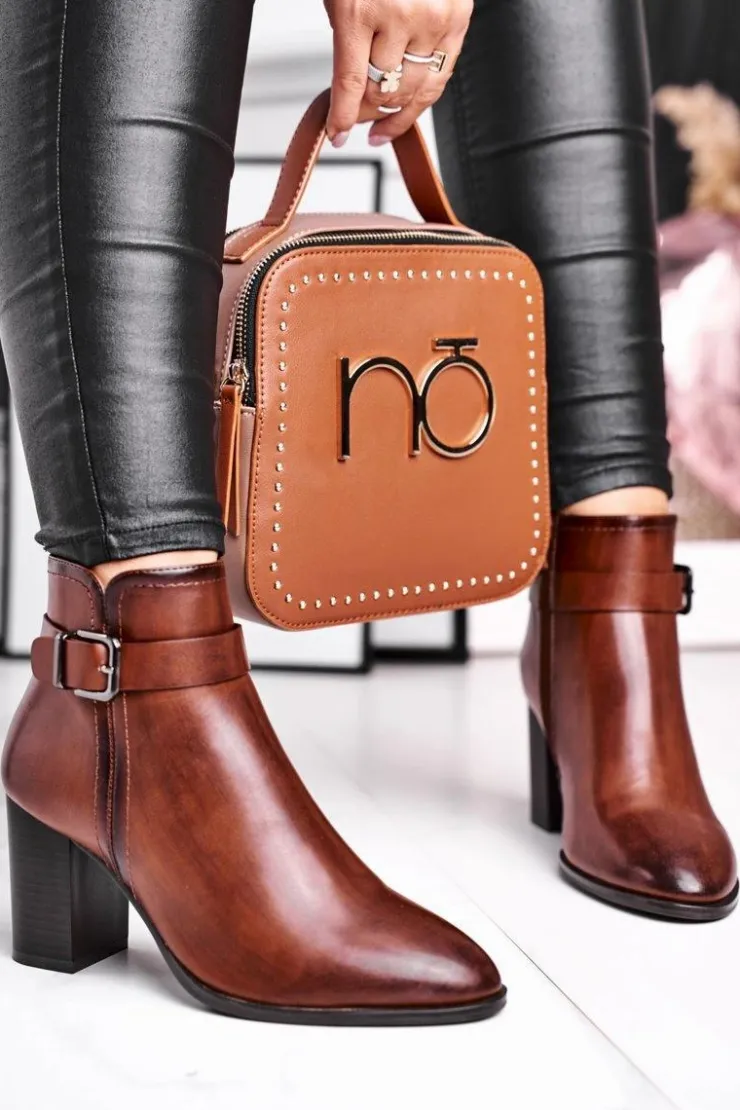 Clearance Buty Sergio Leone Botki Damskie Na Słupku Sergio Leone Brązowe BT509