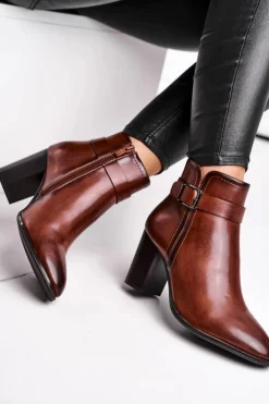 Clearance Buty Sergio Leone Botki Damskie Na Słupku Sergio Leone Brązowe BT509