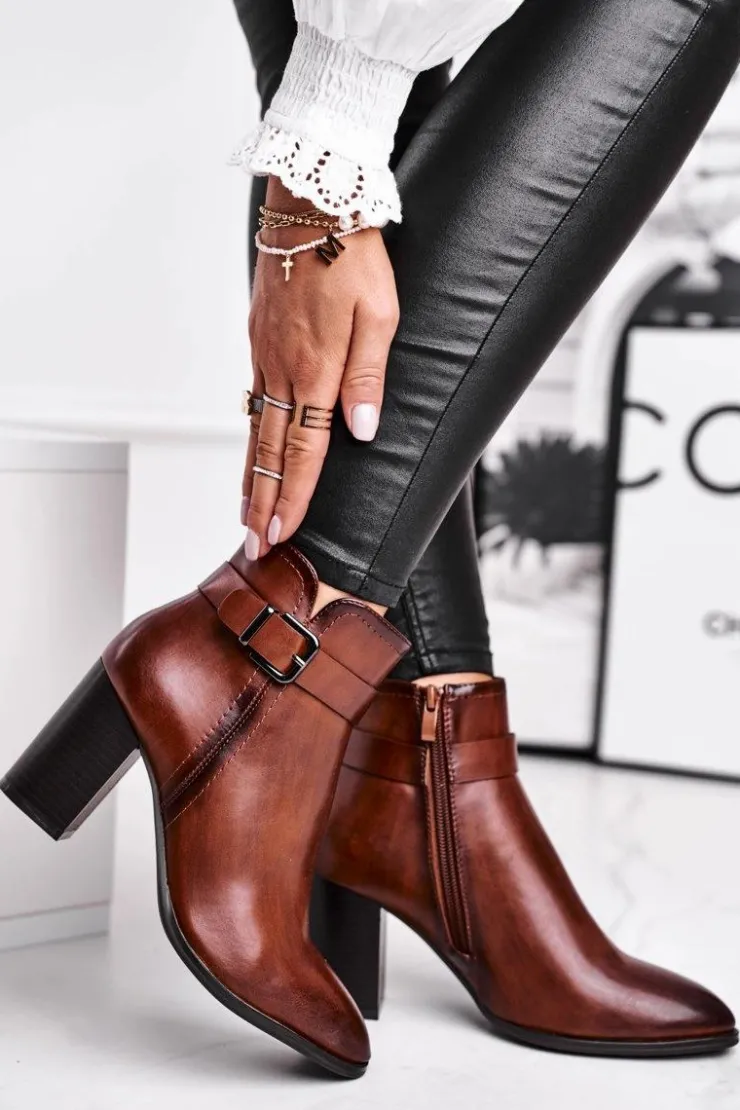 Clearance Buty Sergio Leone Botki Damskie Na Słupku Sergio Leone Brązowe BT509