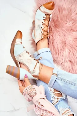 Maciejka Botki Damskie Na Słupku Skórzane Wiosenne 03938-04