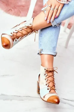 Maciejka Botki Damskie Na Słupku Skórzane Wiosenne 03938-04