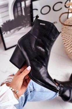 Big Star Shoes Botki Na Słupku|Czarne Botki*Botki Damskie Na Słupku Skórzane Big Star Czarne GG274919