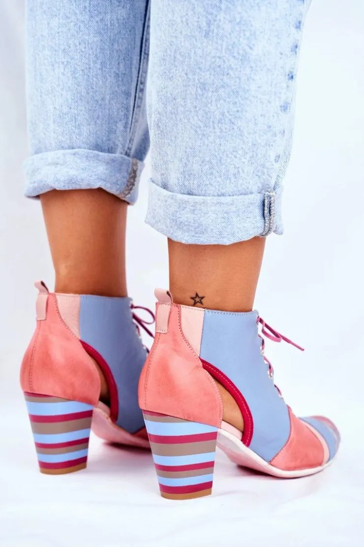 Damskie Maciejka Botki Damskie Na Słupku Skórzane Wiosenne 03938-15