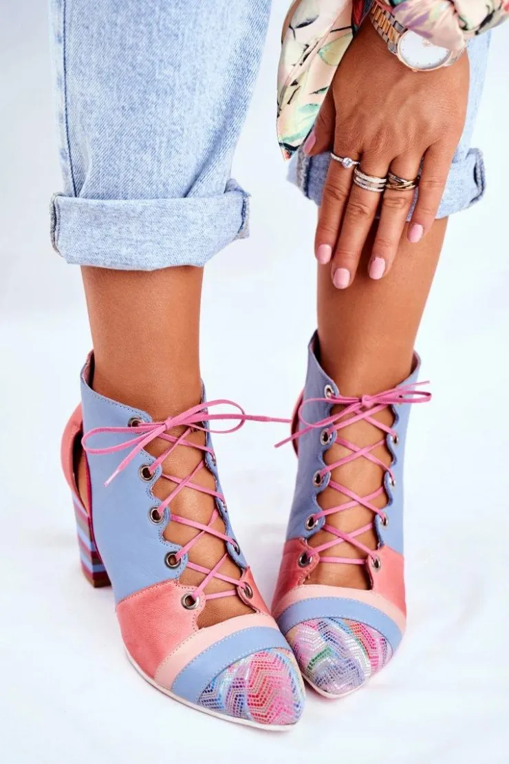 Damskie Maciejka Botki Damskie Na Słupku Skórzane Wiosenne 03938-15