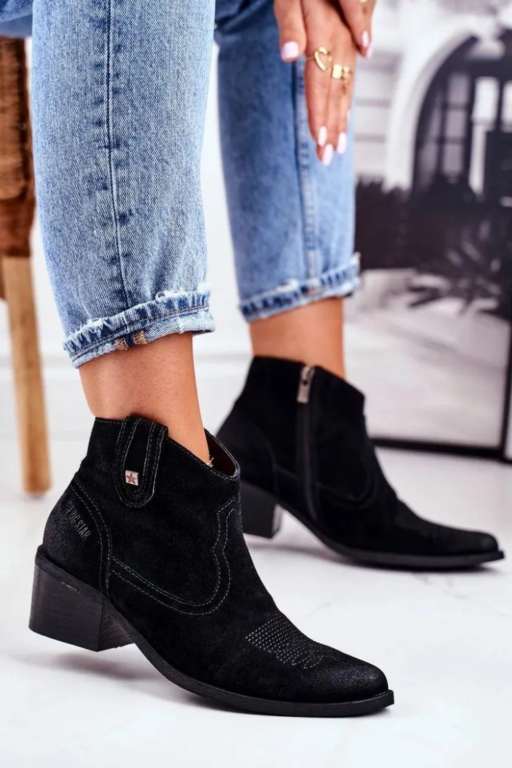 Damskie Big Star Shoes Botki Damskie Na Słupku Skórzane Big Star Czarne GG274329