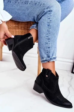 Damskie Big Star Shoes Botki Damskie Na Słupku Skórzane Big Star Czarne GG274329