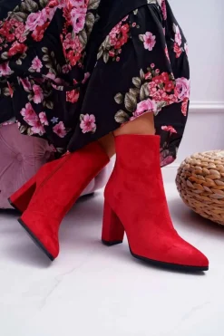 Boto Botki Na Słupku|Botki Zimowe Damskie*Botki Damskie Na Słupku Suwak W Szpic Czerwone Ferol