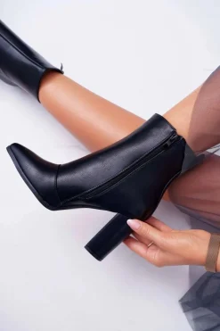 Damskie Boto Botki Damskie Na Słupku Suwak W Szpic Czarne Ferol