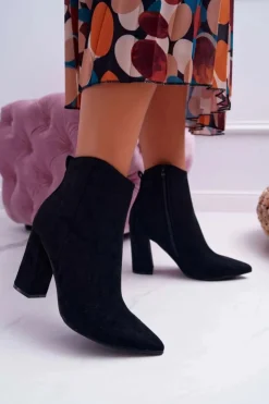 Boto Botki Na Słupku|Botki Zimowe Damskie*Botki Damskie Na Słupku W Szpic Zamszowe Czarne Summe