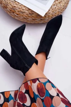 Boto Botki Na Słupku|Botki Zimowe Damskie*Botki Damskie Na Słupku W Szpic Zamszowe Czarne Summe