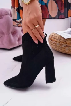 Boto Botki Na Słupku|Botki Zimowe Damskie*Botki Damskie Na Słupku W Szpic Zamszowe Czarne Summe