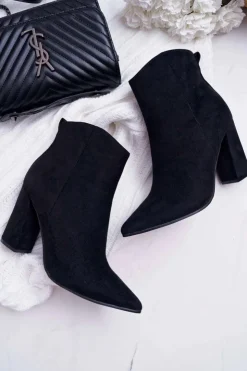 Boto Botki Na Słupku|Botki Zimowe Damskie*Botki Damskie Na Słupku W Szpic Zamszowe Czarne Summe