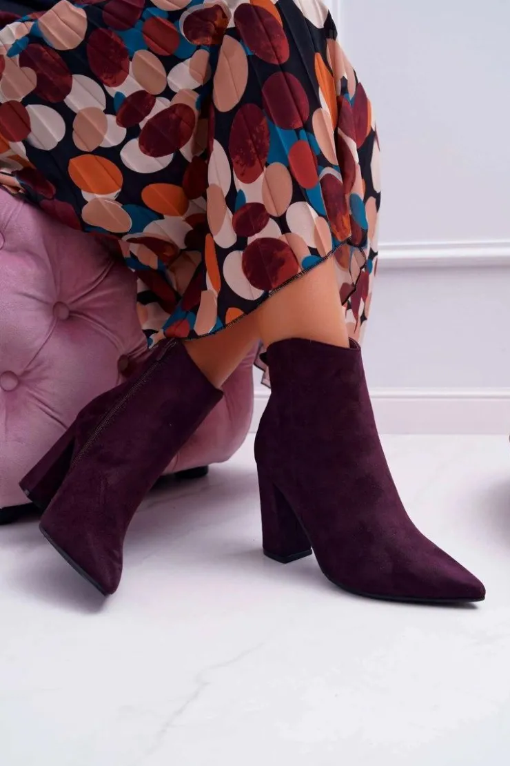 Damskie Boto Botki Damskie Na Słupku W Szpic Zamszowe Fioletowe Summe