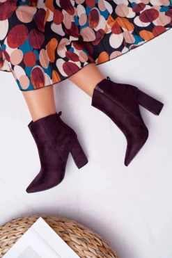 Damskie Boto Botki Damskie Na Słupku W Szpic Zamszowe Fioletowe Summe