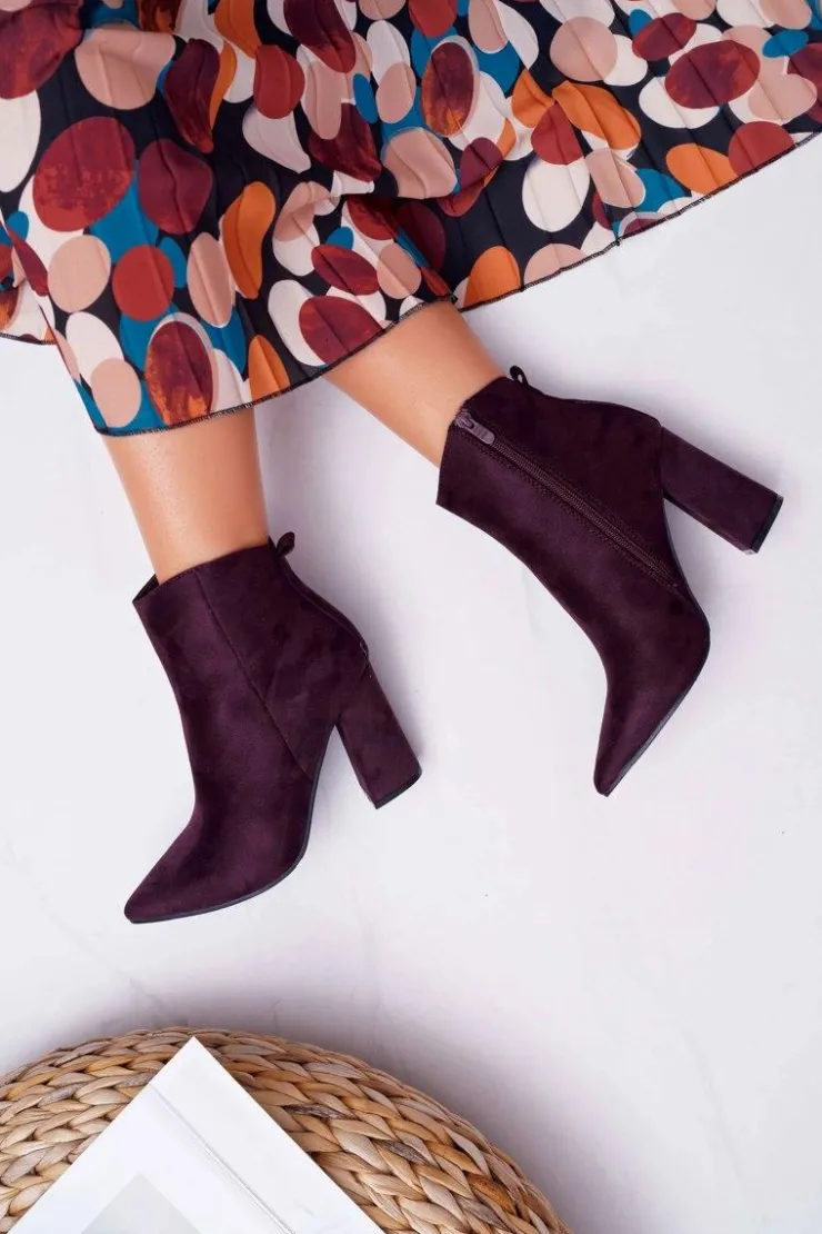Damskie Boto Botki Damskie Na Słupku W Szpic Zamszowe Fioletowe Summe