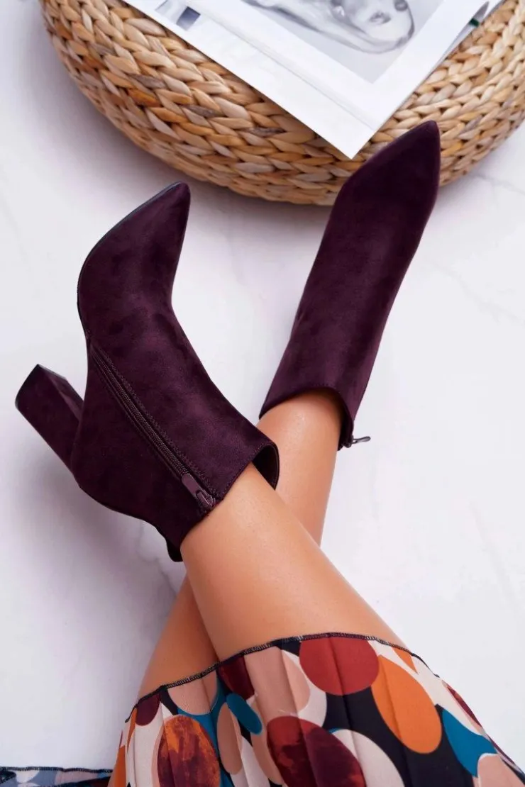 Damskie Boto Botki Damskie Na Słupku W Szpic Zamszowe Fioletowe Summe