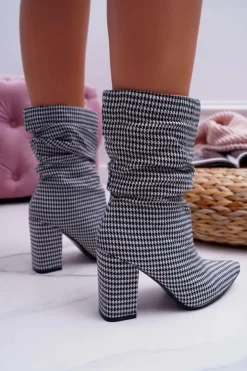 Damskie Boto Botki Damskie Na Słupku w Pepitkę Biało Czarne Vibe