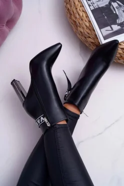 Hot Boto Botki Damskie Na Słupku W Szpic Czarne Macada