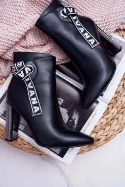 Hot Boto Botki Damskie Na Słupku W Szpic Czarne Macada