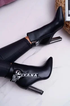 Hot Boto Botki Damskie Na Słupku W Szpic Czarne Macada